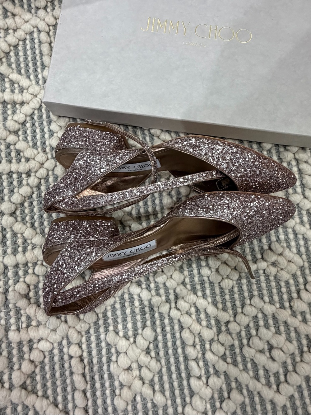 Jimmy Choo Vicky 30 Tea Rose Glitter Ankle Strap Sandals 36